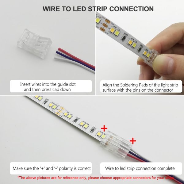 3-Pin 10mm LED Strip to Wire Connector CCT Unwired Clips Solderless ...